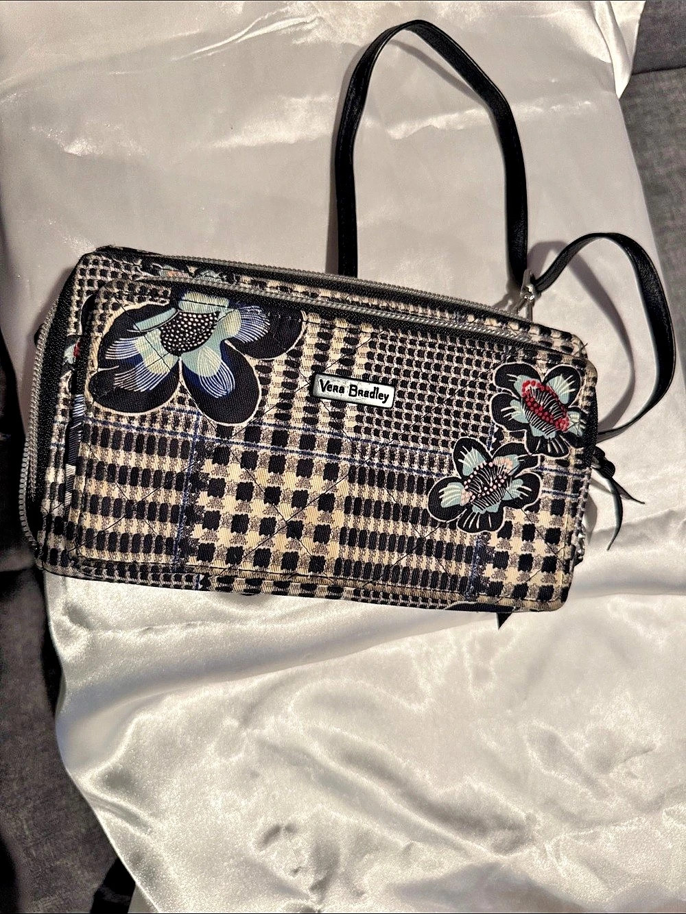 Vera Bradley All in One Crossbody Checkered Crossbody Bag in Black & White